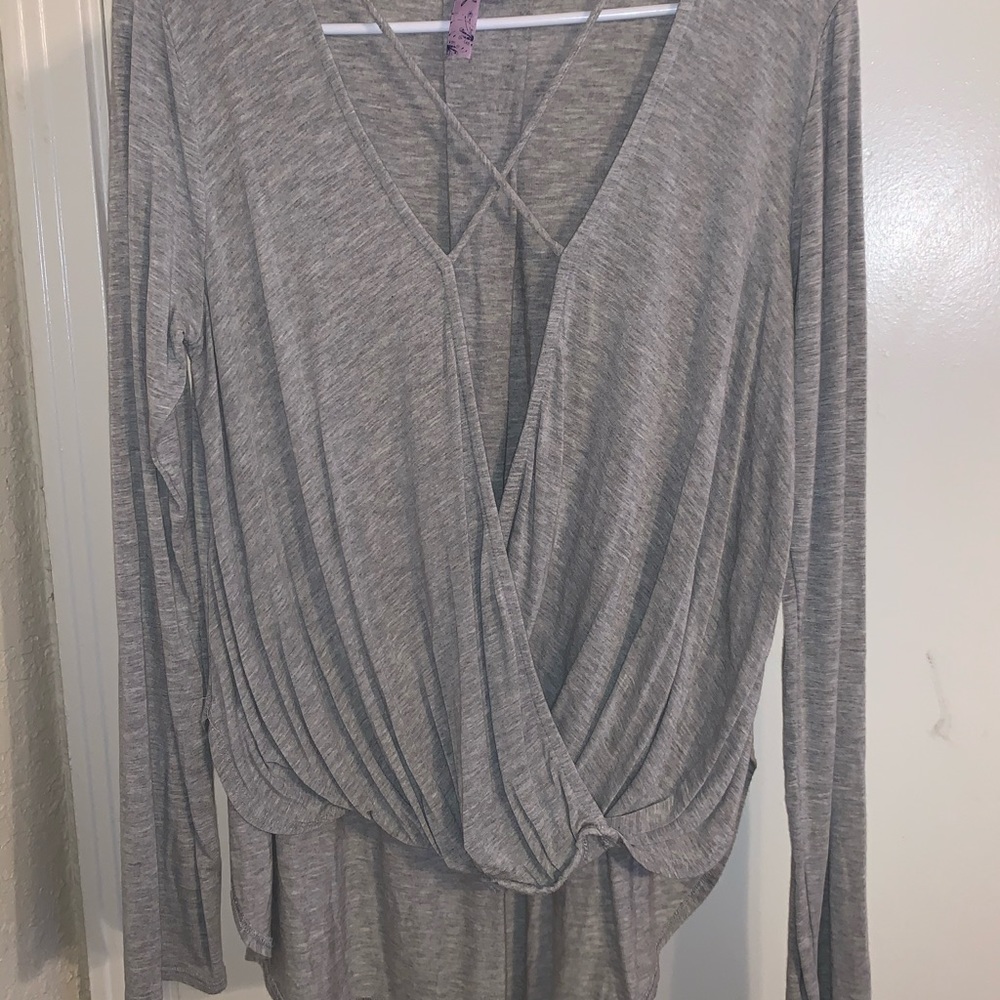 Open front grey top